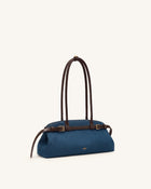 Arden Belt Detail East-West Shoulder Bag - Blue Denim