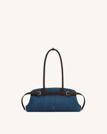 Arden Belt Detail East-West Shoulder Bag - Blue Denim