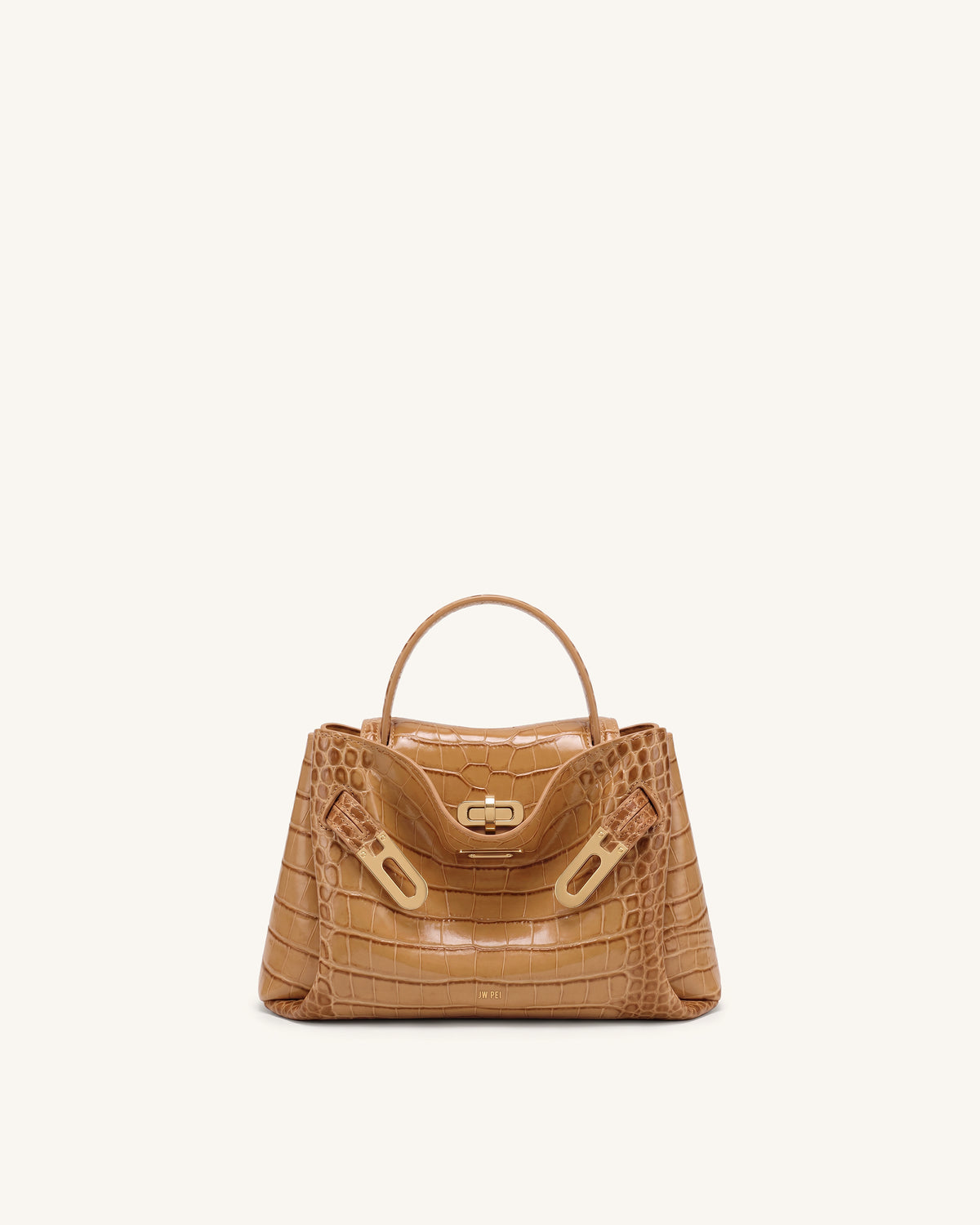 Rhea Small Double Buckle Shoulder Bag - Light Brown Croc