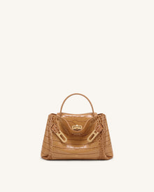 Rhea Small Double Buckle Shoulder Bag - Light Brown Croc
