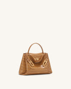 Rhea Small Double Buckle Shoulder Bag - Light Brown Croc