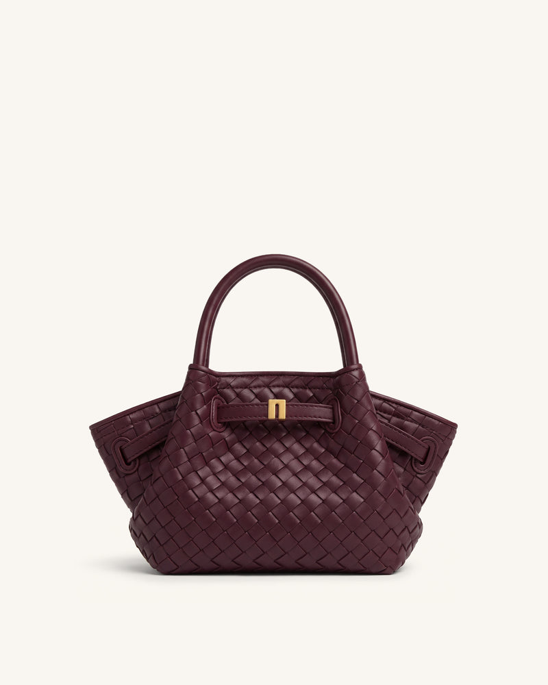 Hana Mini Woven Tote Bag - Dark Burgundy