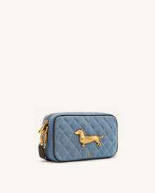 Riley Dachshund Quilted Shoulder Bag - Light Blue Denim