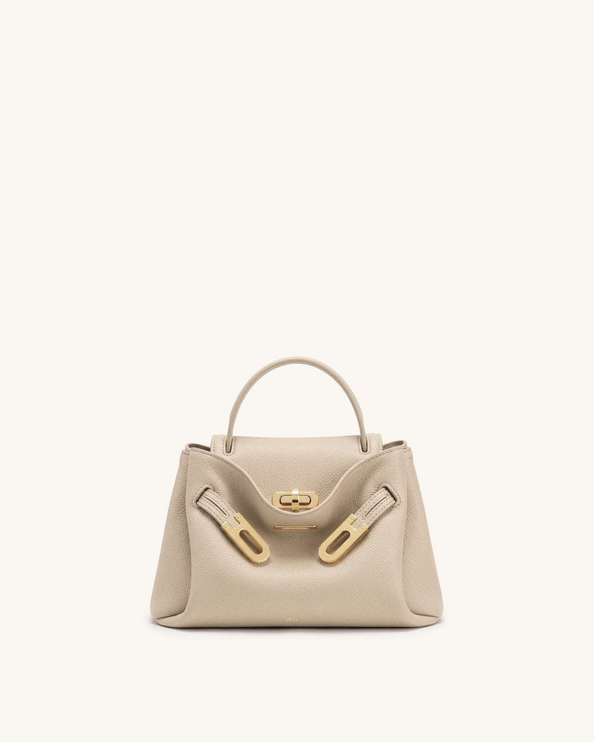 Rhea Small Pebbled Double Buckle Shoulder Bag - Sand