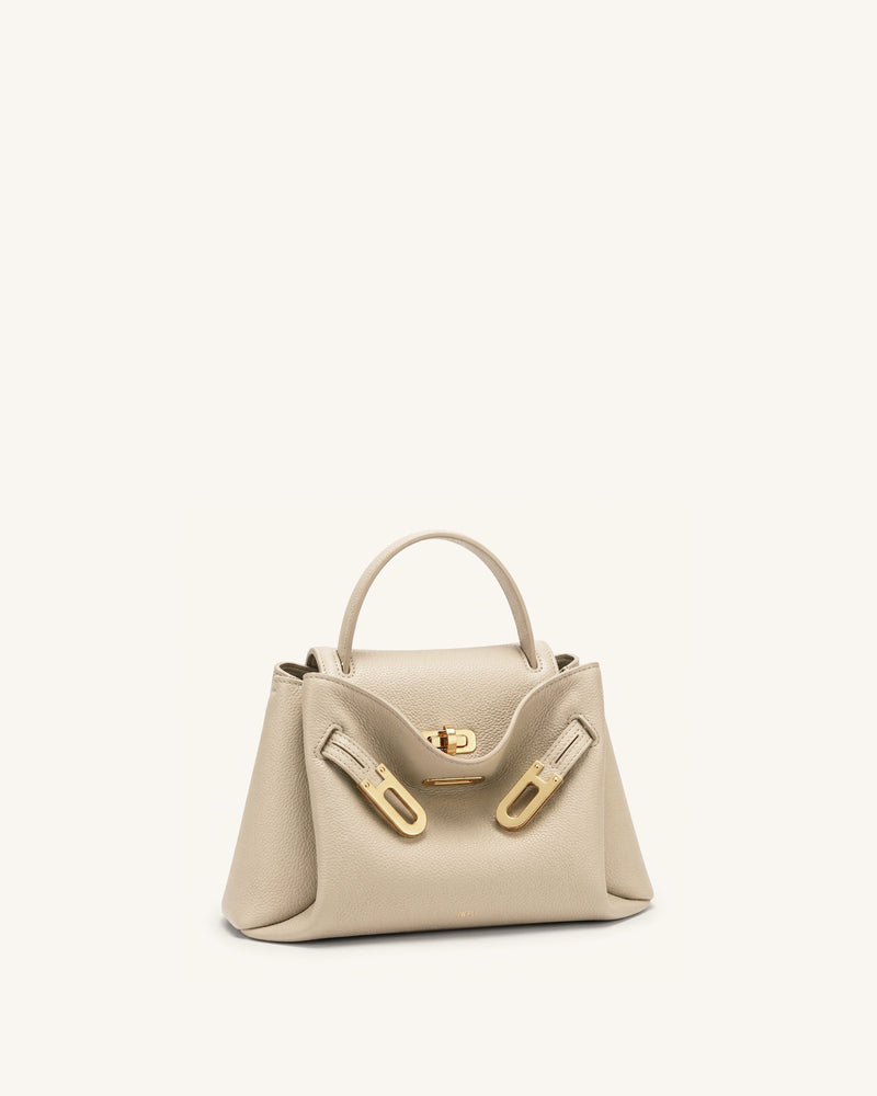 Rhea Small Pebbled Double Buckle Shoulder Bag - Sand