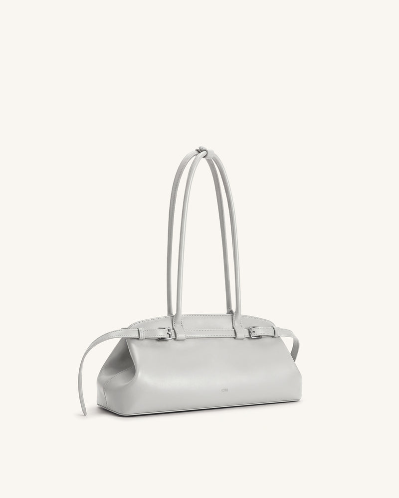 Arden Belt Detail East-West Shoulder Bag - Light Grey