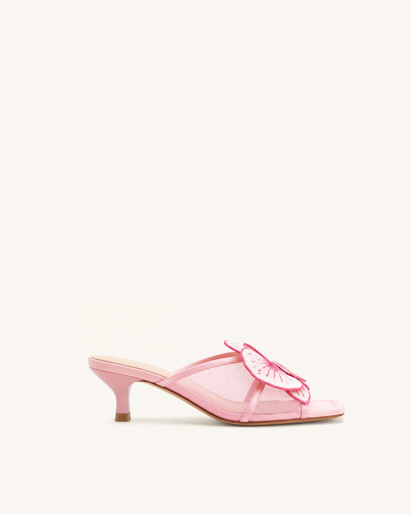 Serena Oversized Orchid Embroidered Mules - Pink