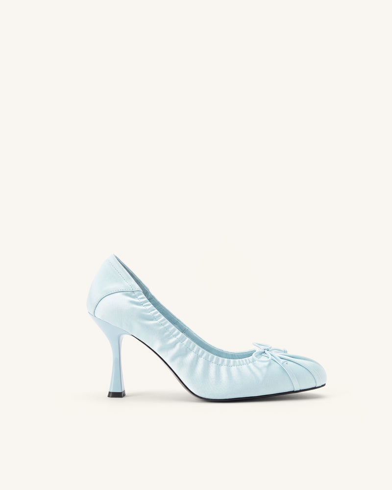 Solenne Satin Bow Ruched Pumps - Blue