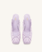 Solenne Satin Bow Ruched Slingback Pumps - Purple