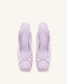 Solenne Satin Bow Ruched Slingback Pumps - Purple