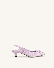 Solenne Satin Bow Ruched Slingback Pumps - Purple