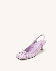 Solenne Satin Bow Ruched Slingback Pumps - Purple