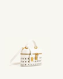 Cleo Woven Box Shape Top Handle Bag - Warm White