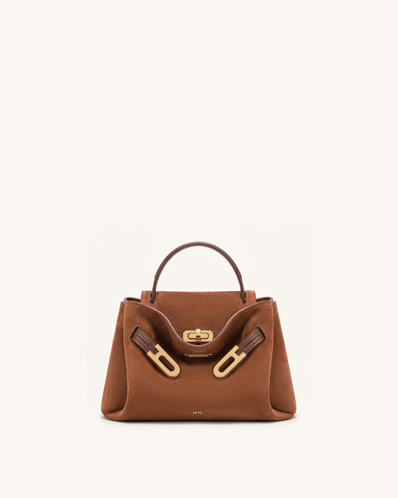 Rhea Small Faux Suede Double Buckle Shoulder Bag - Caramel Brown