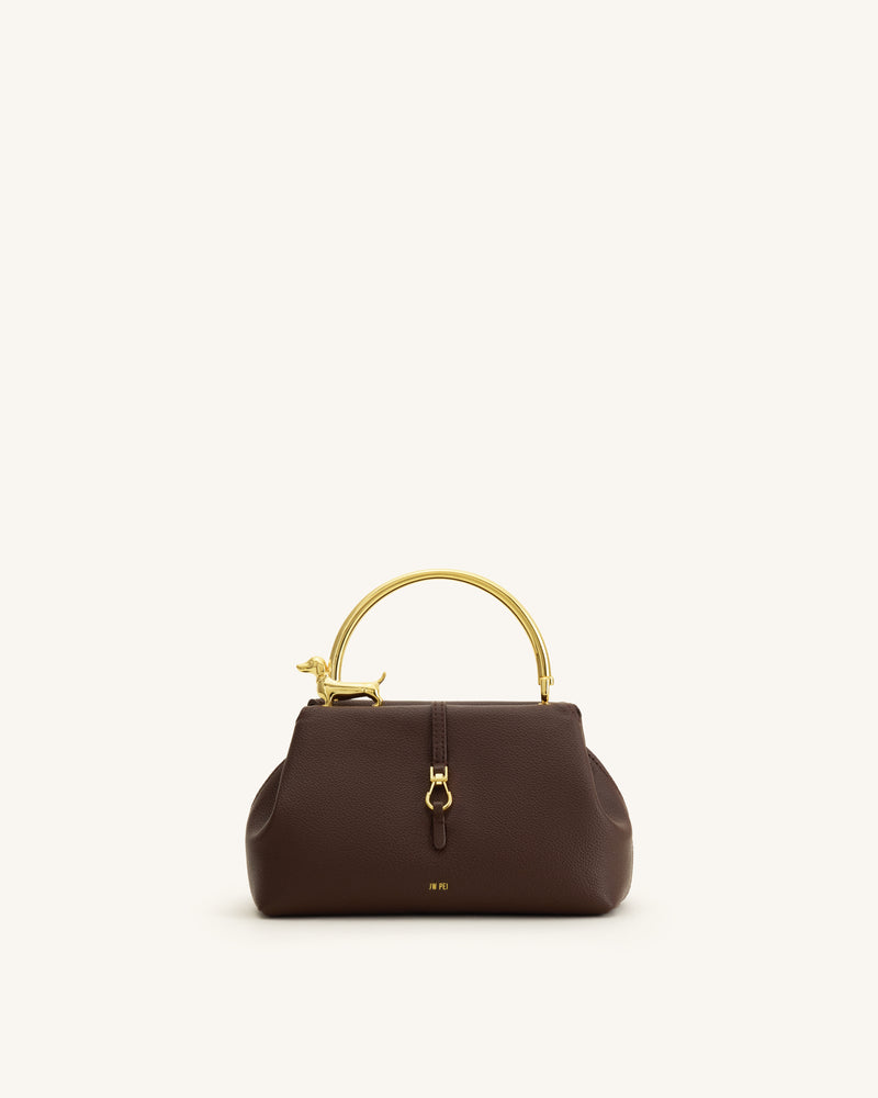 Bruna Dachshund Metal Handle Top Handle Bag - Dark Brown