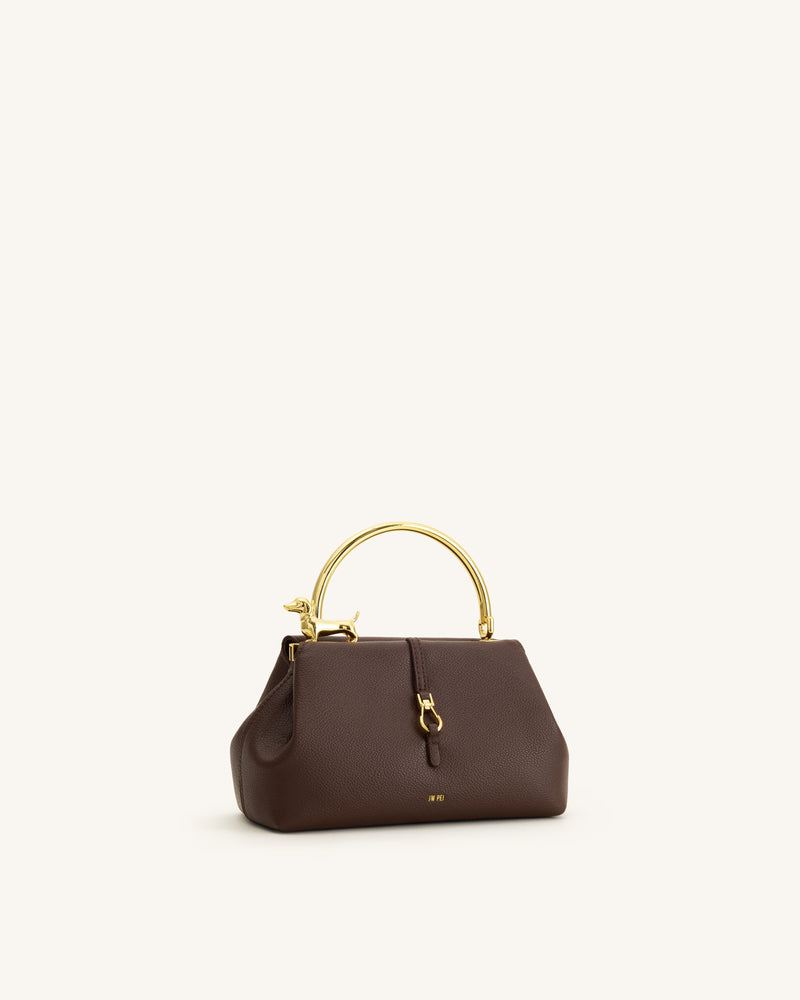 Bruna Dachshund Metal Handle Top Handle Bag - Dark Brown