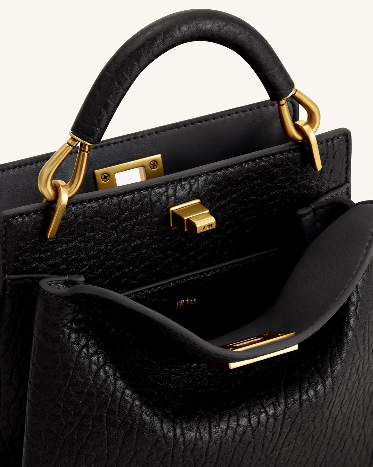 Lucia Elephant-Effect Top Handle Bag - Black