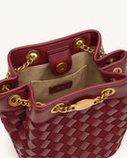 Yara Faux Suede Hand-Woven Bucket Bag - Dark Red