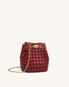 Yara Faux Suede Hand-Woven Bucket Bag - Dark Red