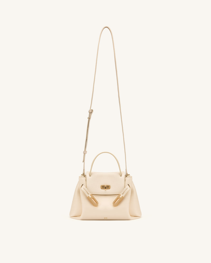 Rhea Small Pebbled Double Buckle Shoulder Bag - White