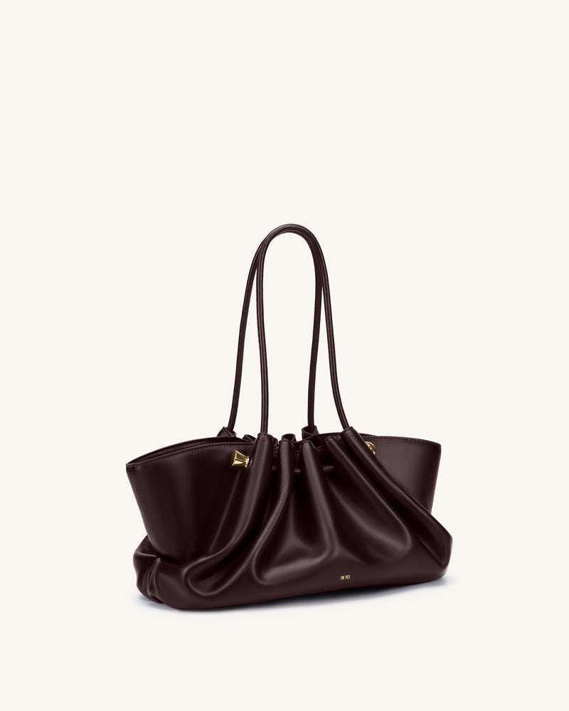 Naomi Gathered Long Handle Shoulder Bag - Deep Burgundy