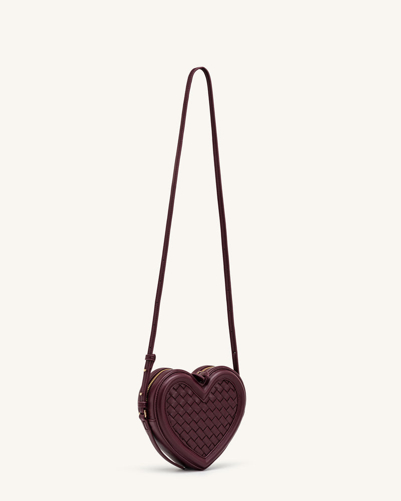 Arlene Woven Heart Shape Crossbody Bag - Deep Burgundy