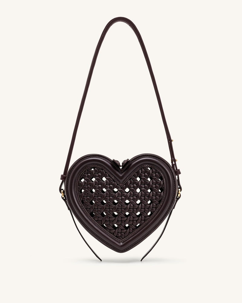Arlene Openwork Woven Heart Shape Crossbody Bag - Vintage Red