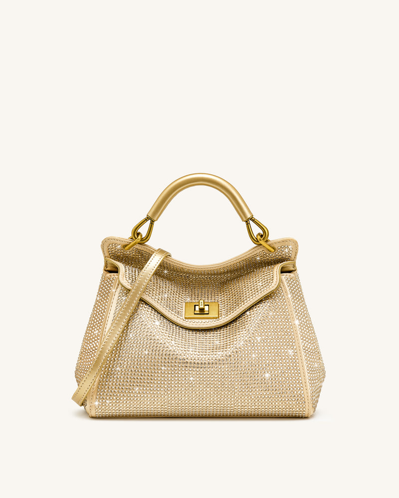 Lucia Classic Artificial Crystal Top Handle Bag - Champagne