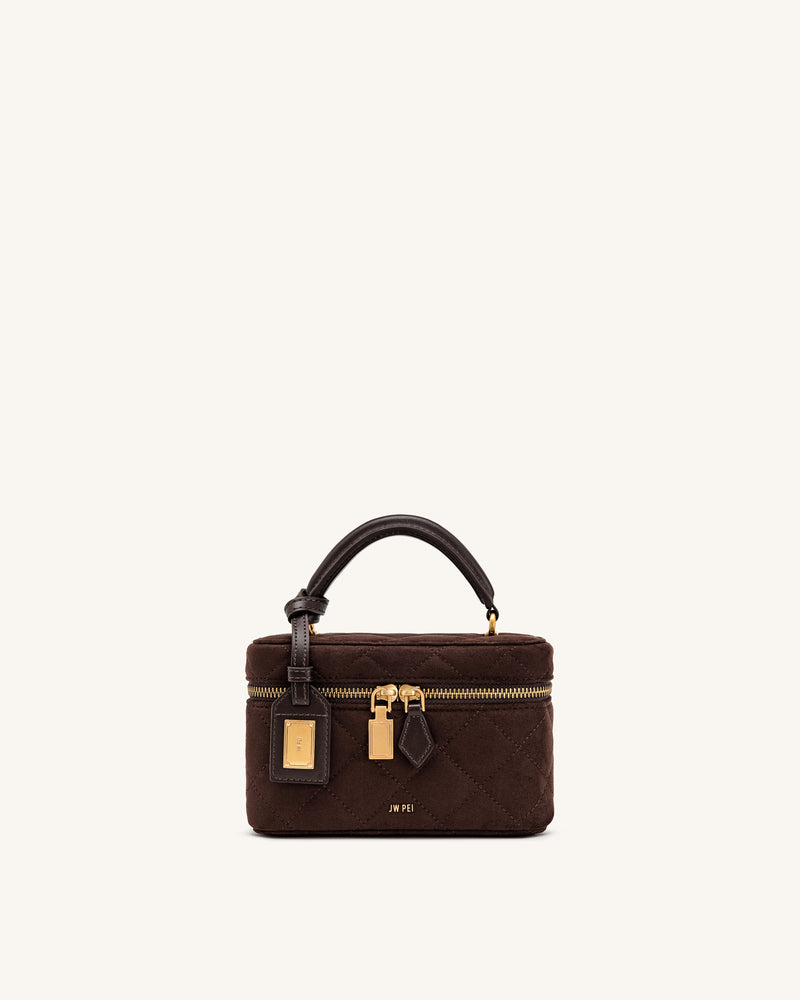 Cleo Faux Suede Box Shape Top Handle Bag - Dark Chocolate Brown