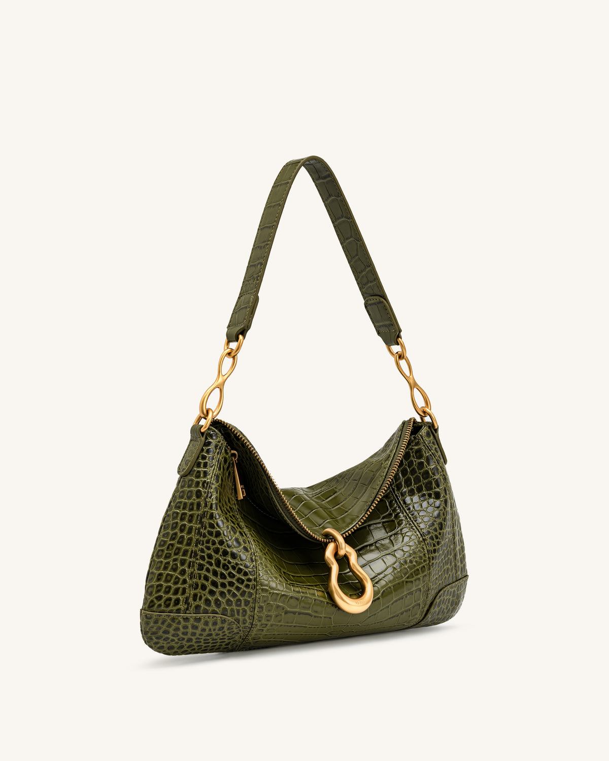 Jayla Metal Pendant Embellished Shoulder Bag - Green Croc