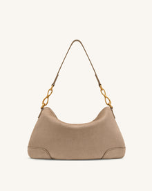 Jayla Faux Suede Metal Pendant Embellished Shoulder Bag - Grey