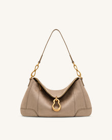 Jayla Faux Suede Metal Pendant Embellished Shoulder Bag - Grey