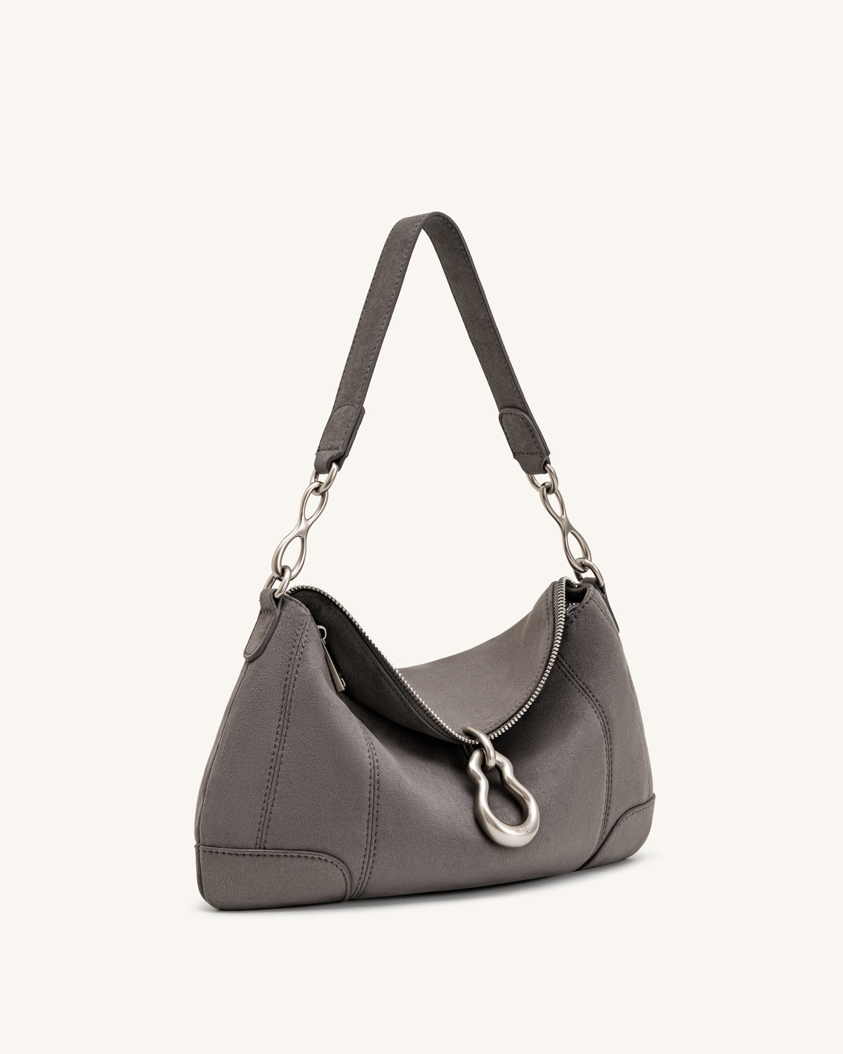 Jayla Faux Suede Metal Pendant Embellished Shoulder Bag - Dark Grey