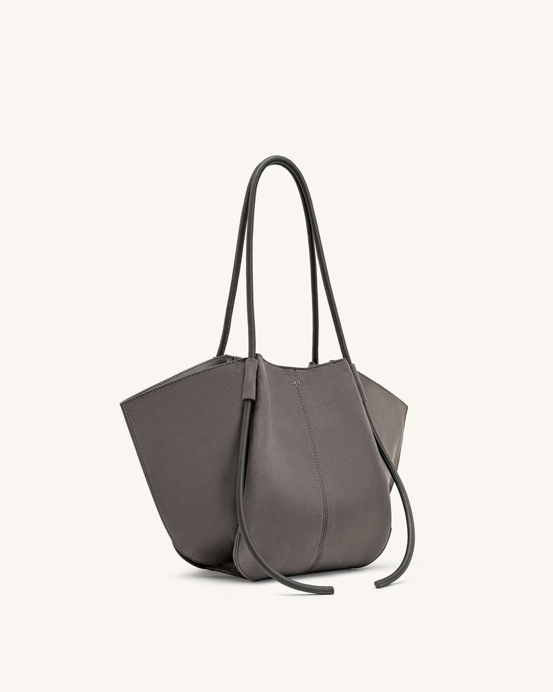 Nala Faux Suede Wide Tote Bag - Dark Gray