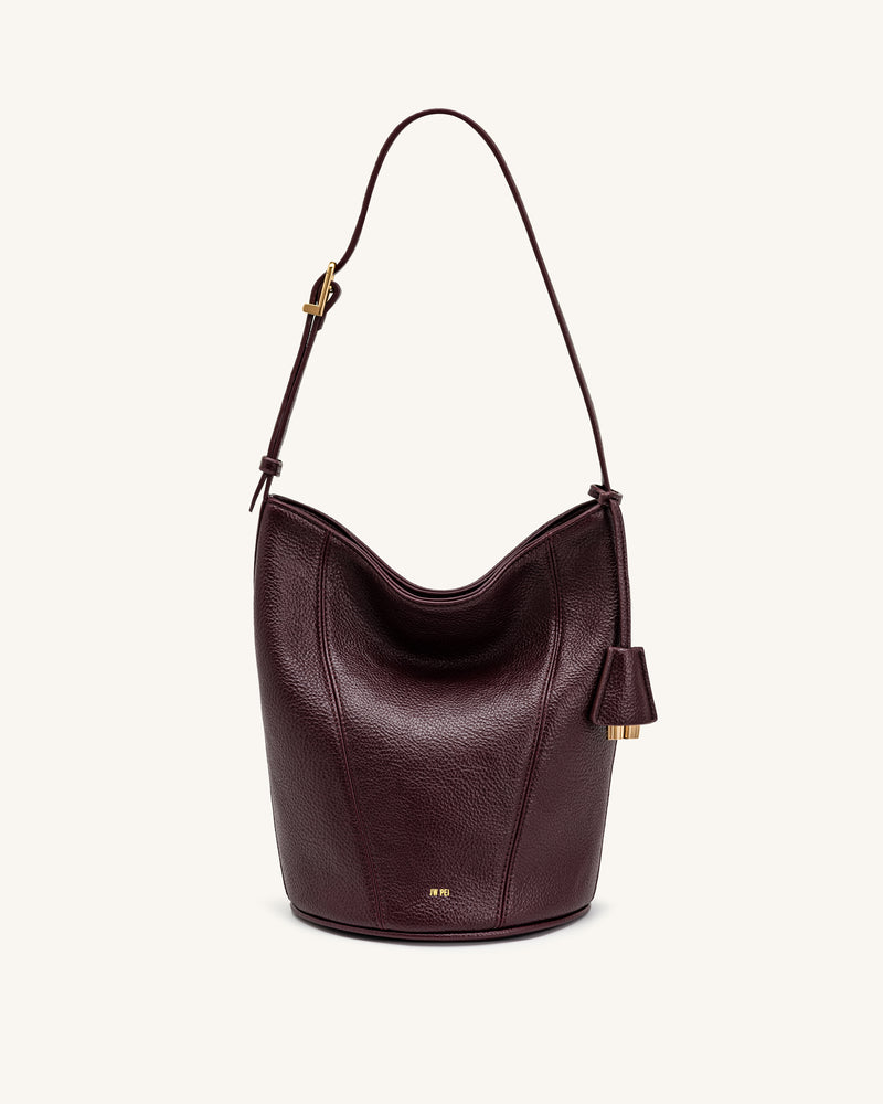 Zora Pebbled Bucket Bag - Deep Burgundy
