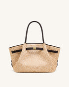 Hana Medium Faux Straw Tote Bag - Brown