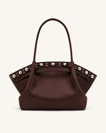 Hana Large Faux Suede Tote Bag - Deep Brown