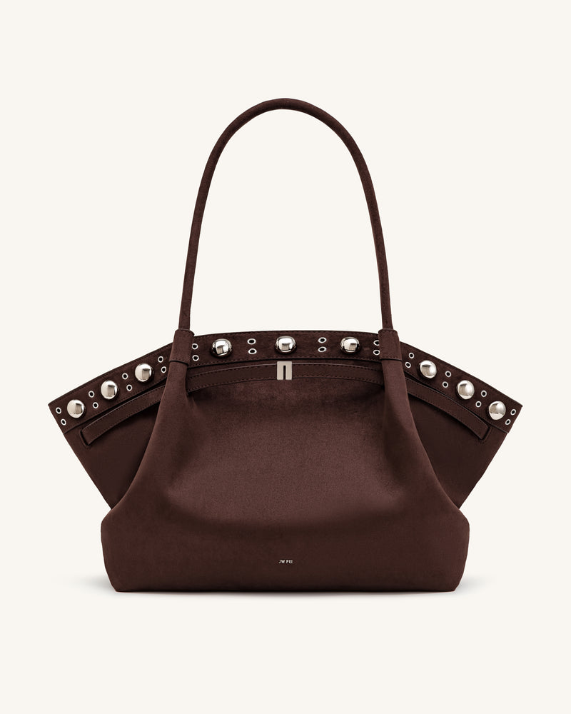 Hana Large Faux Suede Tote Bag - Deep Brown