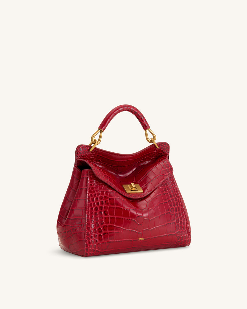 Lucia Classic Top Handle Bag - Burgundy Croc