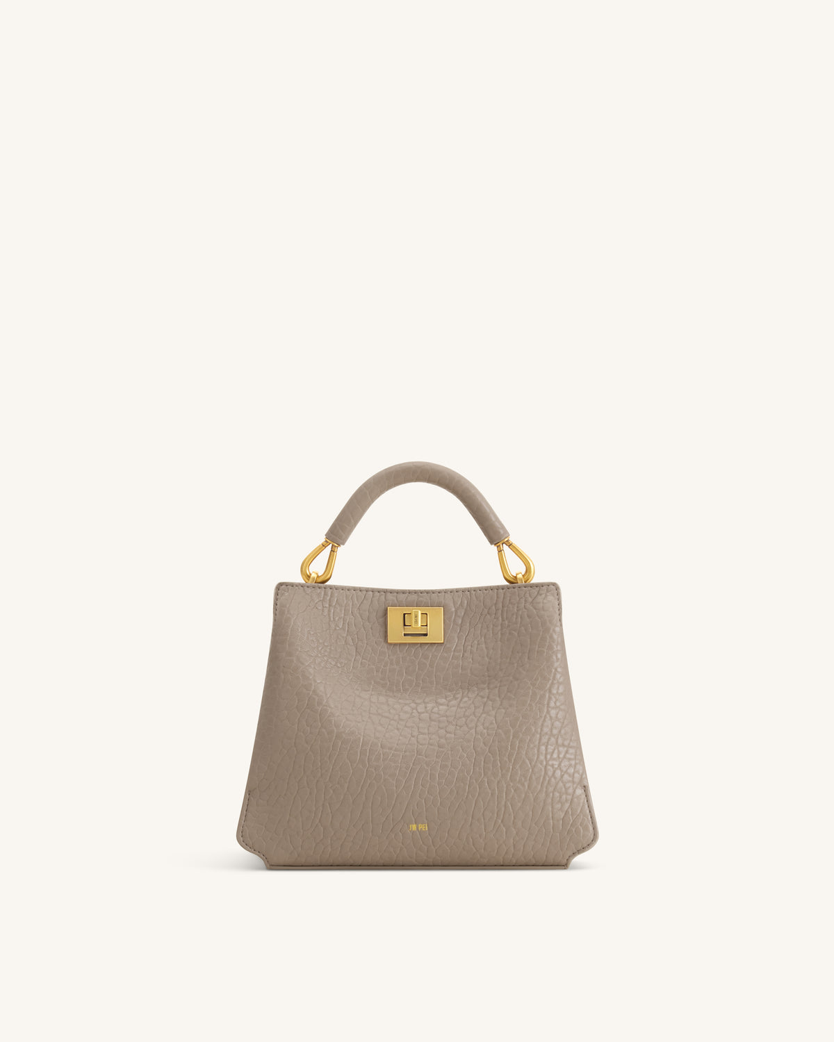 Lucia Elephant-Effect Top Handle Bag - Stone Gray