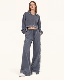 Gradient Pearl Trim Cropped Sweatshirt - Washed Slate
