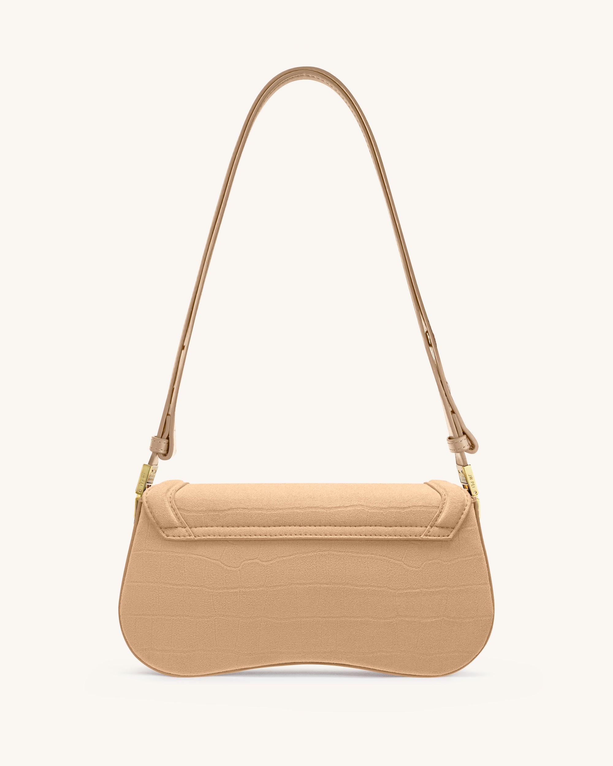 Joy Croc-Embossed Faux Suede Shoulder Bag - Beige