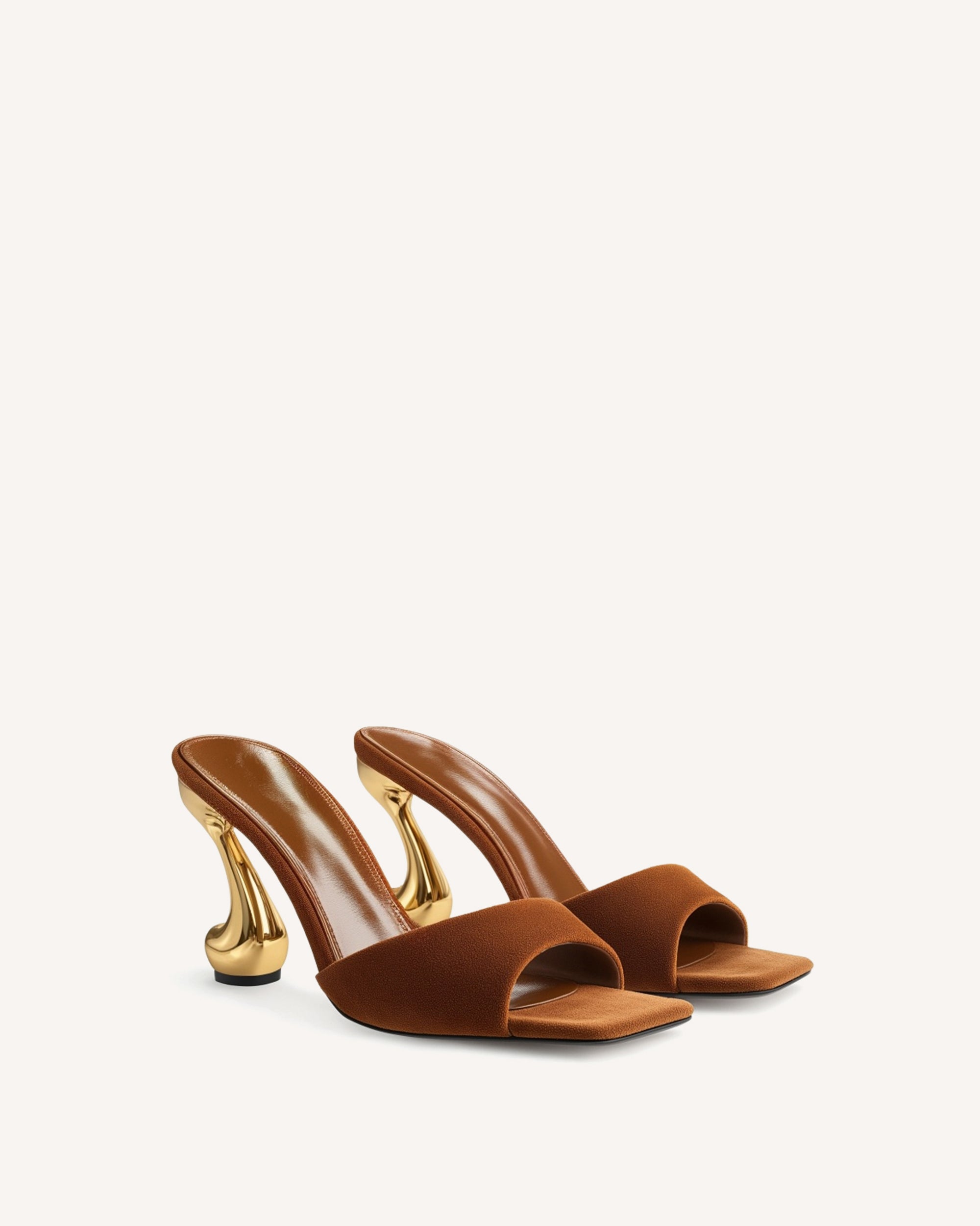 Hannah Faux Suede Heel Mules - Brown