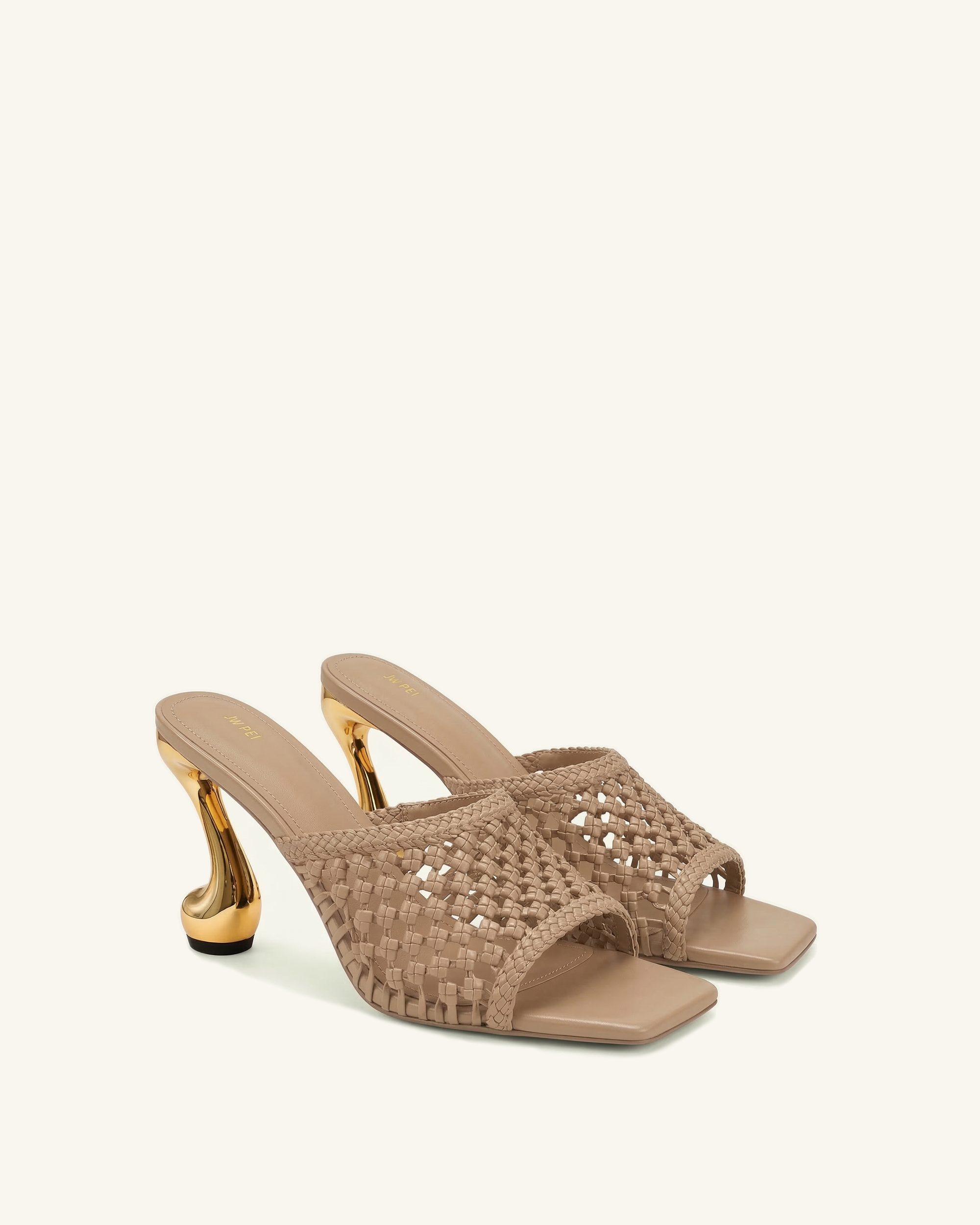 Hannah Woven Heel Mules - Khaki