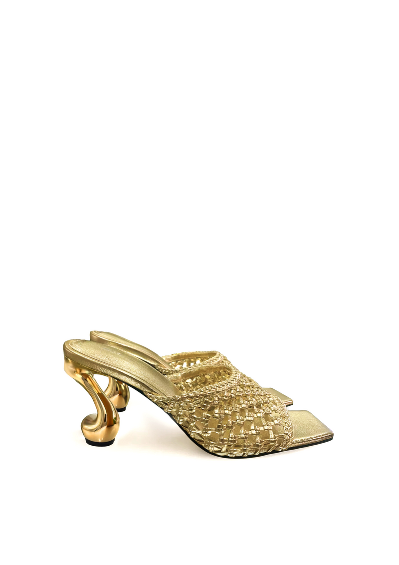 Hannah Woven Heel Mules - Gold
