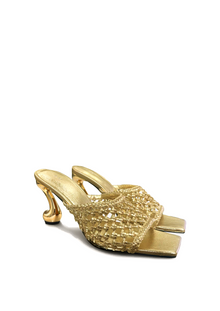 Hannah Woven Heel Mules - Gold