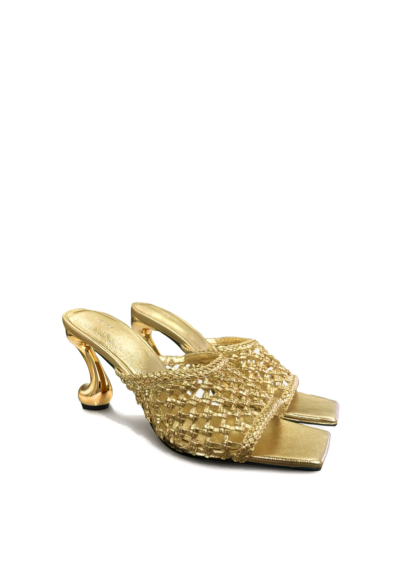 Hannah Woven Heel Mules - Gold
