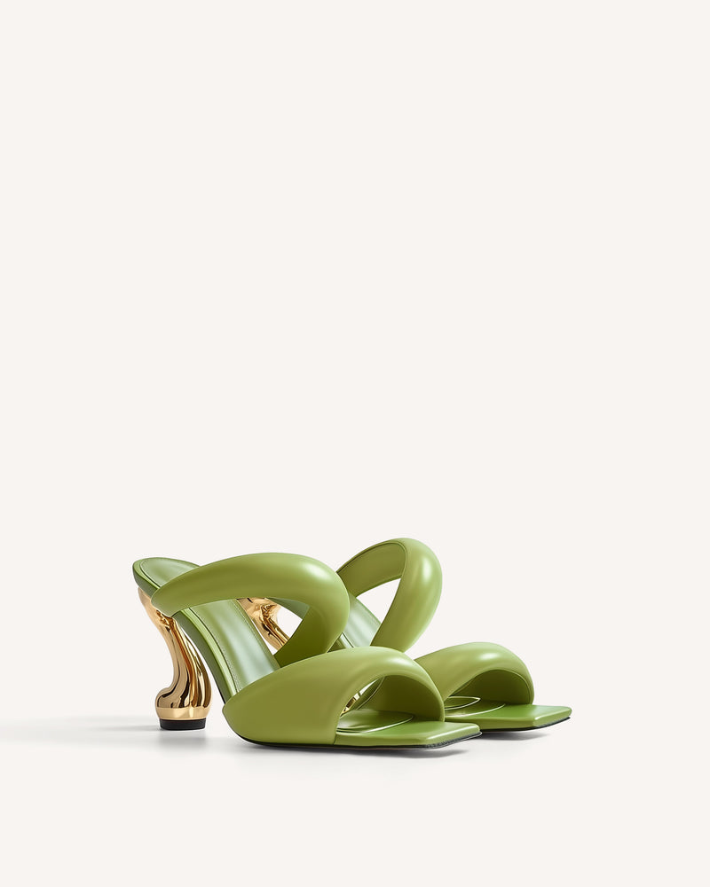 Hannah Double Strap Heel Mules - Green