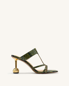 Cora Snakeskin Heeled Flip Flops - Green