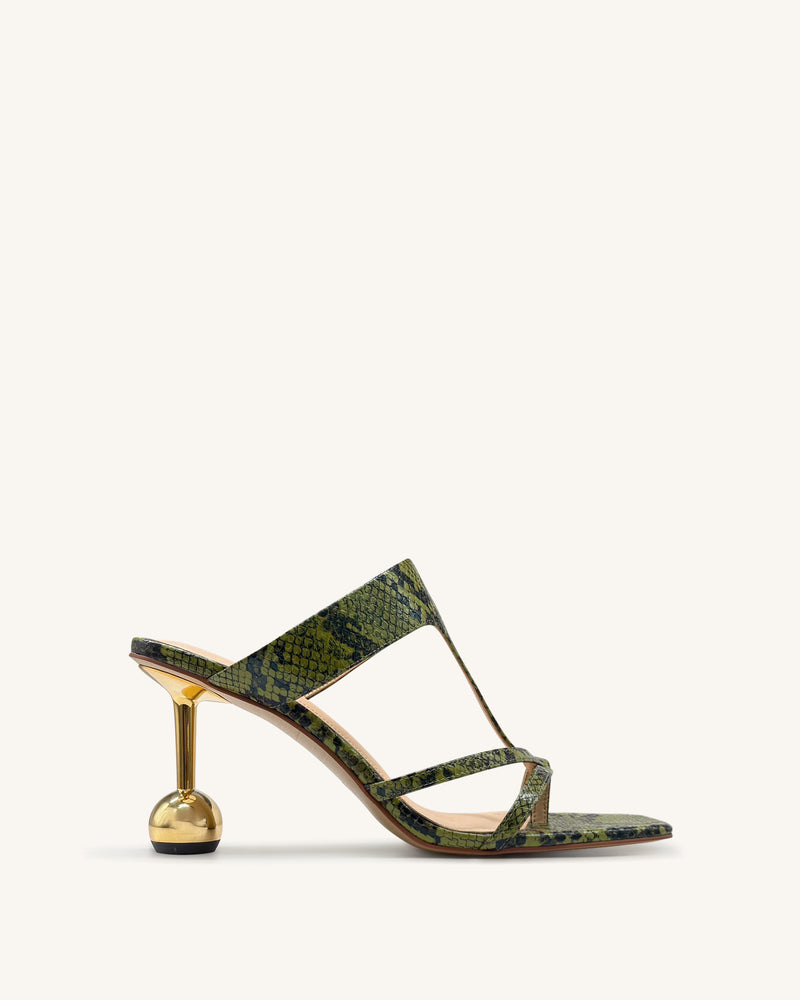 Cora Snakeskin Heeled Flip Flops - Green